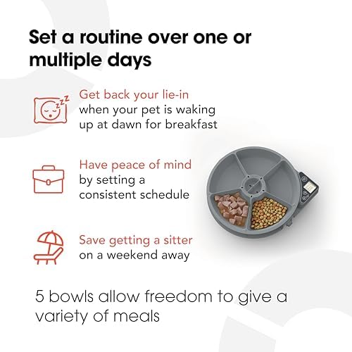 Cat Mate C500 Automatischer Futterautomat mit Digitalem Timer und 5 Näpfen – Für Katzen und Kleine Hunde, Nass- oder Trockenfutter, Inklusive Zwei Kühlakkus, 5 Mahlzeiten Bis zu 330 g Pro Stück, Weiß