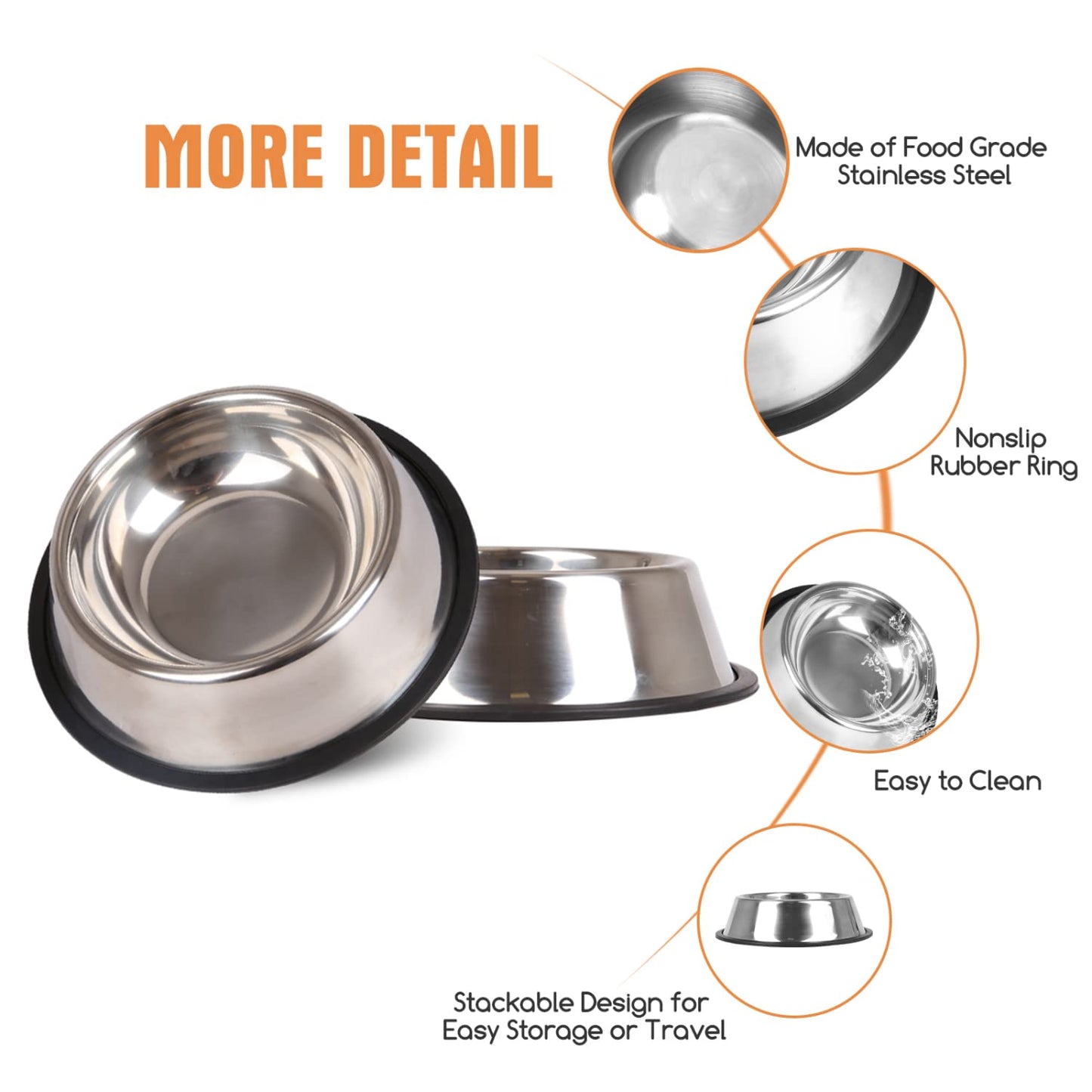 Nobleza - 2 Stück Edelstahl Hundenapf, Futternapf Hund, Wassernapf für Mittelgroße/Große Hunde, rutschfeste Stapelbare Haustiergerichte Haustiergerichte, Haustierfütterungsschüssel für Hunde 22.5 cm