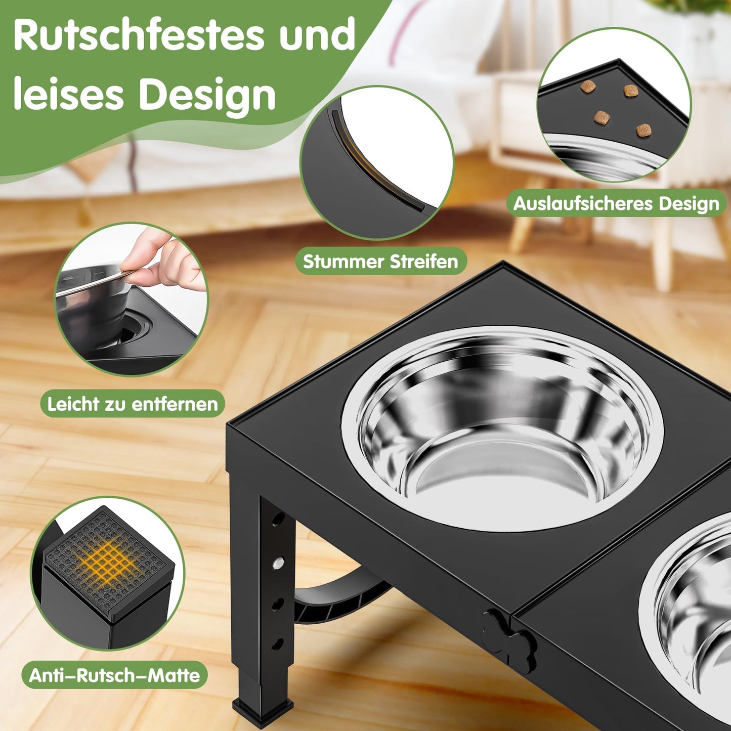 X XBEN Erhöhter Hundenapf, 5 Höhenverstellbar Futternapf für Kleine Mittlere Große Hunde, Futterstation 2 Große Eingedickte Edelstahlschalen, Rutschfester Hundenapf, BPA frei Plastik