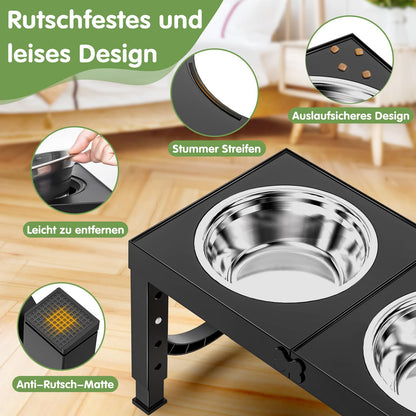 X XBEN Erhöhter Hundenapf, 5 Höhenverstellbar Futternapf für Kleine Mittlere Große Hunde, Futterstation 2 Große Eingedickte Edelstahlschalen, Rutschfester Hundenapf, BPA frei Plastik