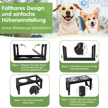 X XBEN Erhöhter Hundenapf, 5 Höhenverstellbar Futternapf für Kleine Mittlere Große Hunde, Futterstation 2 Große Eingedickte Edelstahlschalen, Rutschfester Hundenapf, BPA frei Plastik