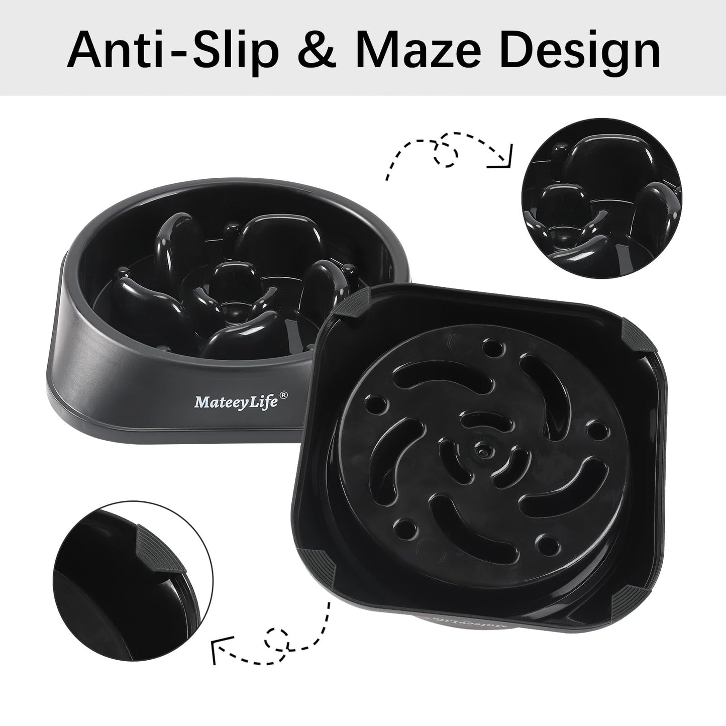 Mateeylife Hundenapf, Anti Schling Napf Hund für MittelgroßE und GroßE Hunde, Slow Feeder Hund FöRdert Eine Gesunde Verdauung,1 Stück Mittlere, Schwarz